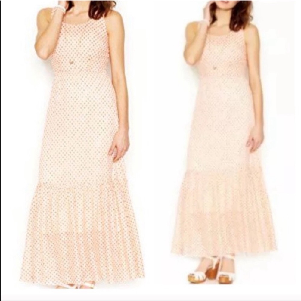 Orange & Cream Polka Dot Ruffle Tiered Maxi Dress Fully Lined NWT - Maison Jules